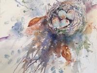 A Beautiful Find A nest with blue eggs in the far right corner with debris around it in the tree