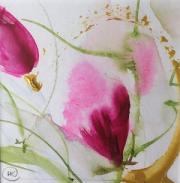 Two tone pink flowers and green tendrils and leaves