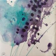 Abstract purple lavender shapes against turquoise background.