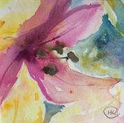 Pink lily with blue and yellow background