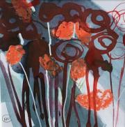 Orange and deep red flower stemswith subtle grey background