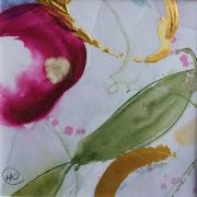 Sweetpea with green tendrils and leaves. Splash of gold acrylic paint.