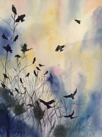 Evening sky with rooks coming home to roost