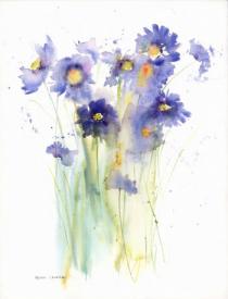 Blue/mauve scabious flowers with green stems