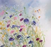 Two butterflies exploring the cornflowers