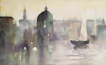 Venice from the water with sailing boats