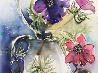 Bursting Colour Purple, red and yellow anemones twisting out of their vase
