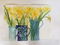 Daffodils in Blue Jugs Daffodils in three blue jugs