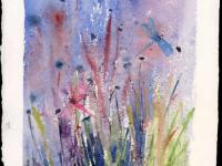 Dancing Dragonflies Two dragonflies dancing in blue/pink/blue reeds