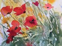 Harvest Flowers Poppies, cornflowers and wheat saying together in the field