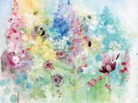 In An English Country Garden Cottage garden flowers with bees. Collage included
