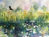 Wings Over Wicken Lode Sparkling Water with reeds and bird flying
