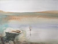 Norfolk Mooring Solitary boat moored in mud flats of Norfolk