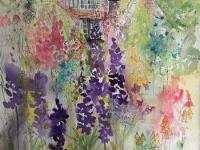 Through the Flowers A manor house viewed through a mass of summer cottage garden flowers