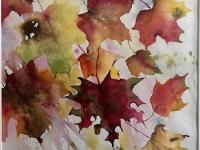 Tumbling Autumn leaves falling diagonally