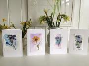 Pressed flowers on a watercolour background